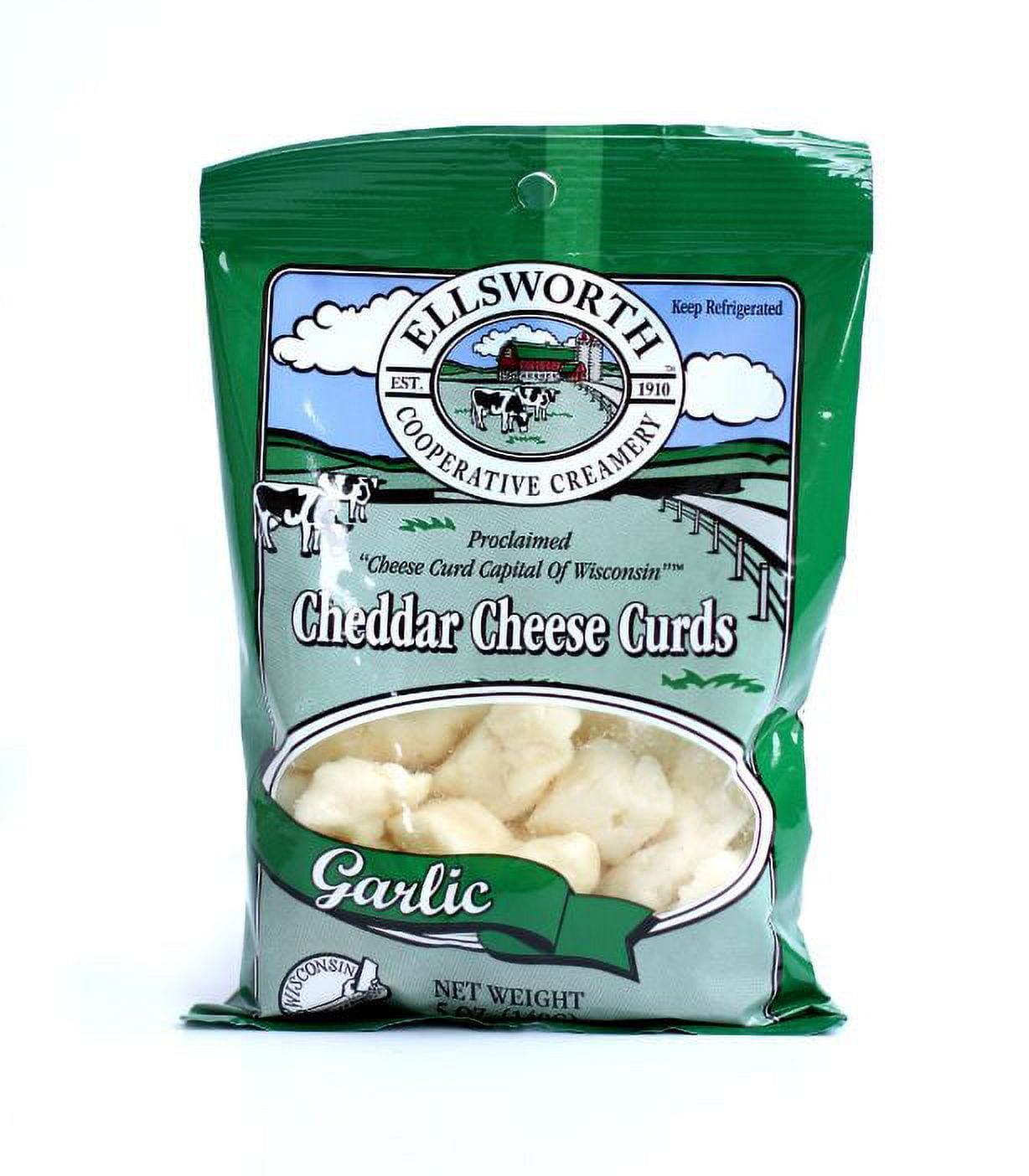 Pack of 12, Ellsworth, Natural White Cheddar Cheese Curds Garlic, 5 oz
