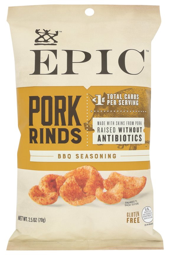 Pack of 12, Epic BBQ Seasoned Pork Rinds, 2.5 oz