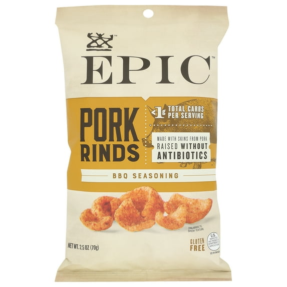 Pack of 12, Epic BBQ Seasoned Pork Rinds, 2.5 oz