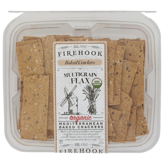 Pack of 12, Firehook Multigrain Flax Mediterranean Crackers, 8 oz