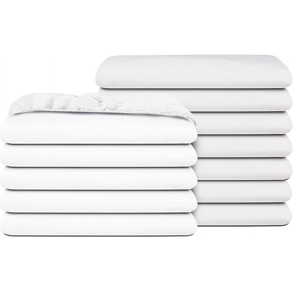 Pacific Linens Poly-Cotton Blend Fitted Sheets, Hotel Quality, Durable, Twin Size, Pack of 12