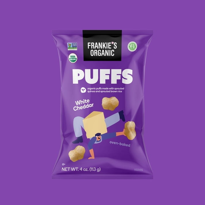 (Pack of 12) Frankie's Organic White Cheddar Puffs, 4 oz