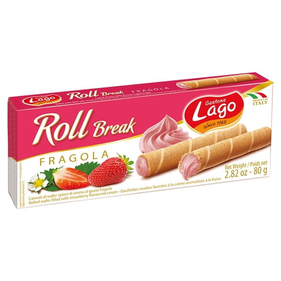 (Pack of 12), Gastone Lago Strawberry Cream Rolled Wafer, 2.82 oz