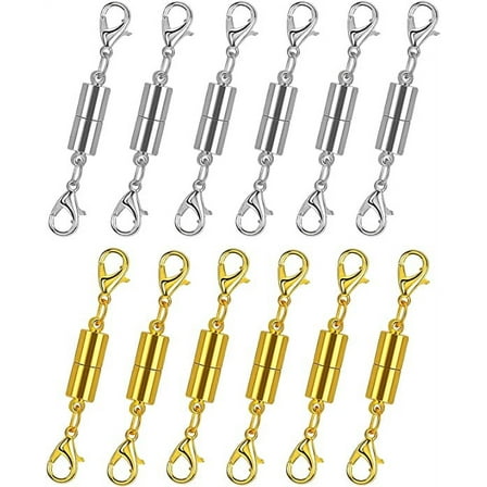 Pack of 12 Gold and Silver Color Magnetic Lobster Clasps for Jewelry. Strong Magnet Accessory for Necklace, Bracelet. DIY Friendly. (Regular)