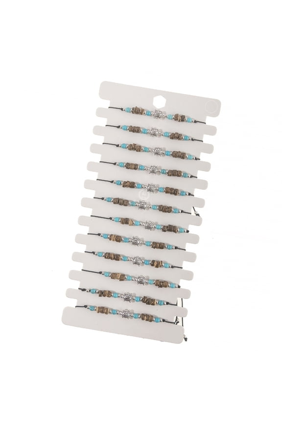 Pack of 12 Handmade Turtles Theme Adjustable Braided Bracelets with Alloy Turquoise Crystal Wood Beads for Women and Men