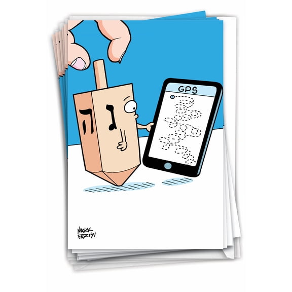 Pack of 12 Hanukkah Cards Funny (1 Design, 12 Cards) - Dreidel GPS Chanukah C9493HKG-B12x1