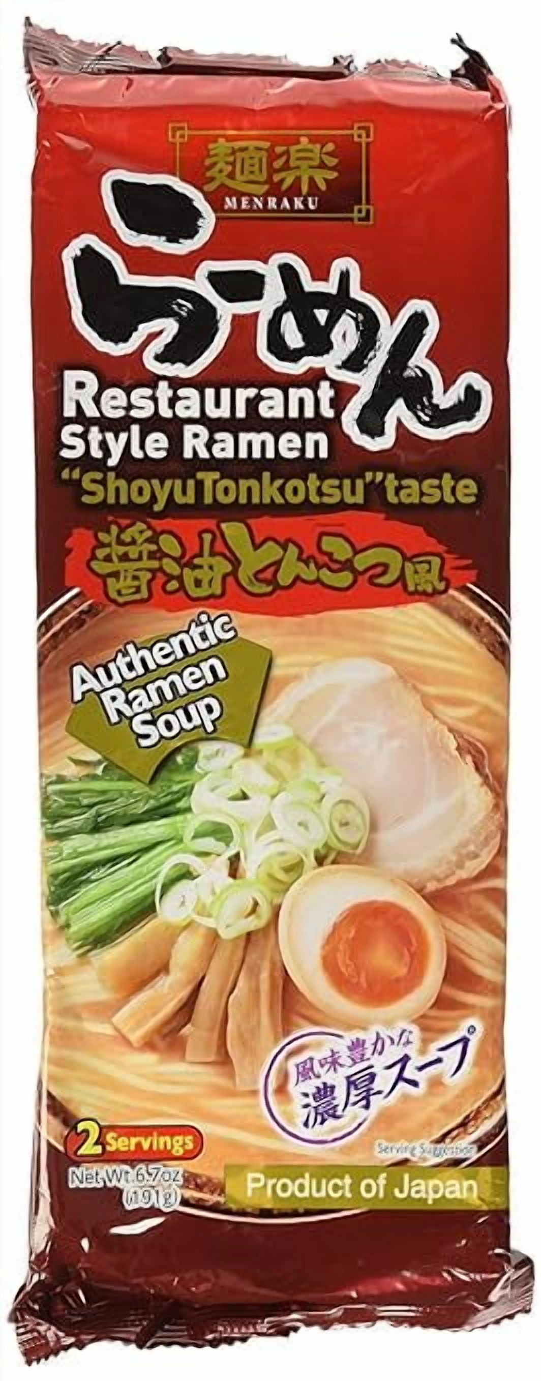 (Pack of 12), Hikari Menraku Tonkotsu Ramen Noodles, Shoyu, 6.7 oz