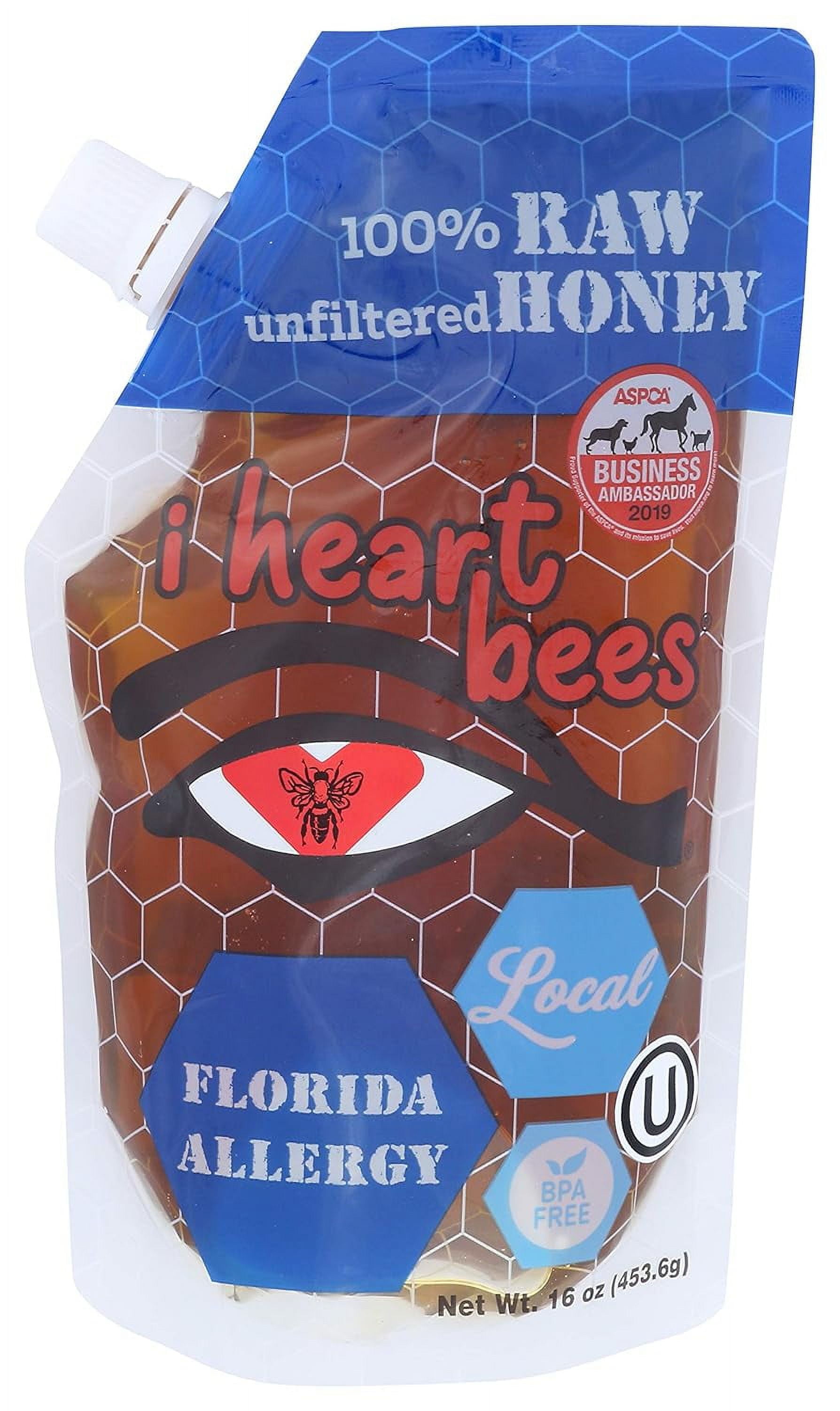 Pack of 12, I Heart Bees Florida Allergy 100% Raw Unfiltered Honey, 16 oz