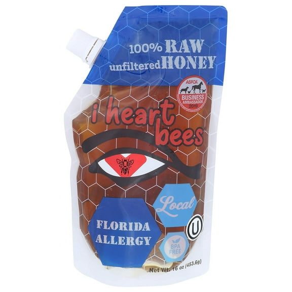 Pack of 12, I Heart Bees Florida Allergy 100% Raw Unfiltered Honey, 16 oz