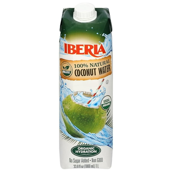 Pack of 12, Iberia 100% Natural Organic Coconut Water, 1 lt