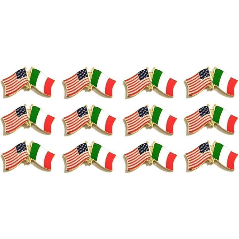USA Italian Crossed Flags Lapel Pin - Bronze Enamel Flag Brooch For Heritage & Travel Memories