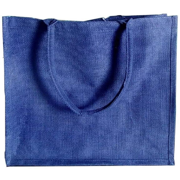 (Pack of 12) Jute/Burlap Tote Bags Soft Cotton Handles Laminated Interior (Large, Navy)