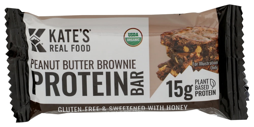 (Pack of 12) Kates Real Food Bar Protein Peanut Butter Brownie Organic 2.2 Oz