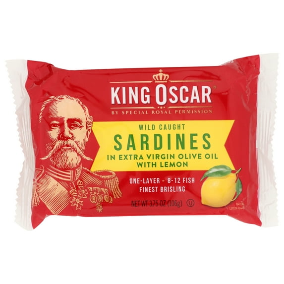 Pack of 12, King Oscar Wild Caught Sardines in Extra Virgin Olive Oil with Lemon, 3.75 oz