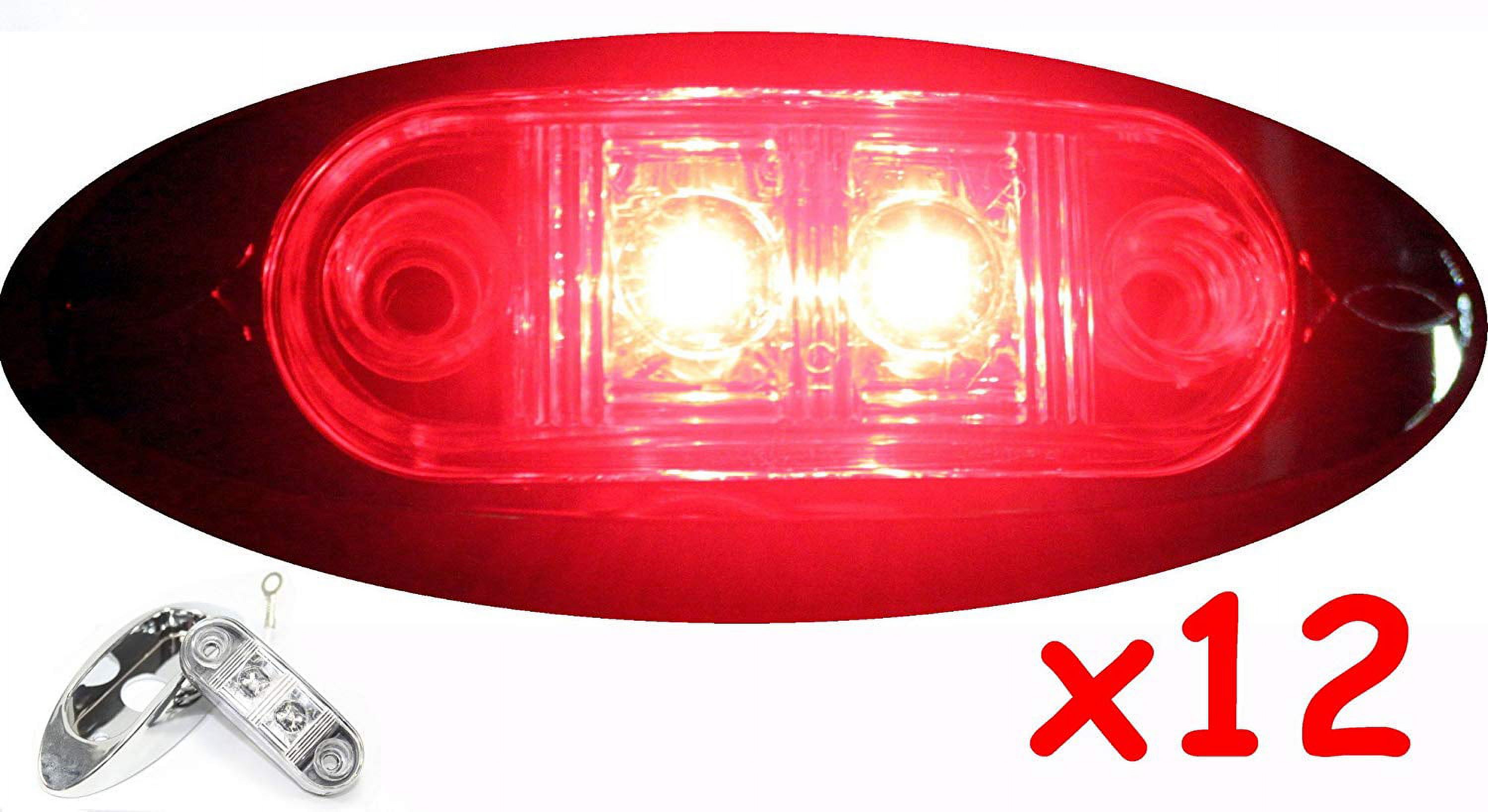 Pack of 12 LED Oval Clearance/Side Marker Light with Chrome Bezel Clear Lens Red for TRUCK TRAILER 2" 1 Dozen Autosmart KL-15114C-RE -D