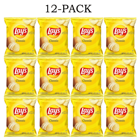 Pack of 12 Lay's Classic Potato Chips, Crispy Gluten free Potato snacks
