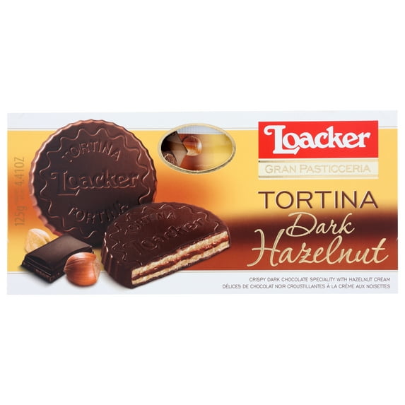 Pack of 12, Loacker Tortina Dark Chocolate Hazelnut Cookies, 4.41 oz