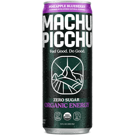 (Pack of 12), Machu Picchu Organic Sugar-Free Pineapple Blueberry Energy Drink, 12 fl oz