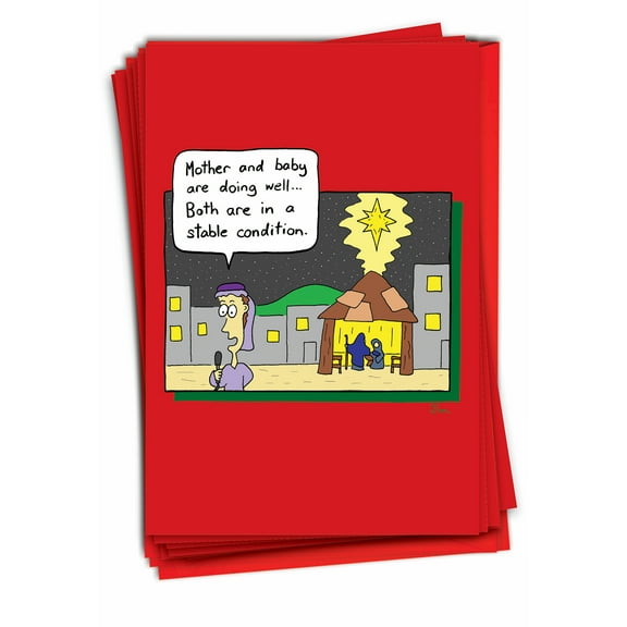 Pack of 12 Merry Christmas Cards Funny (1 Design, 12 Cards) - Bethlehem News C3413XSG-B12x1