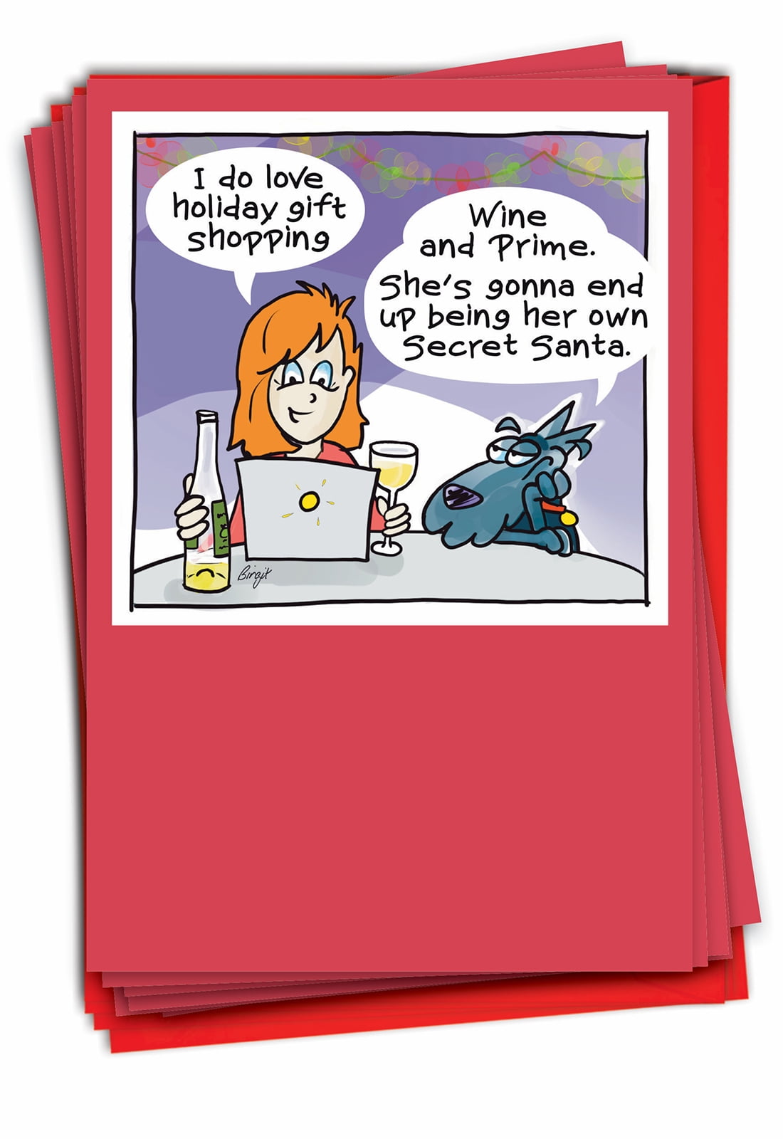 Pack of 12 Merry Christmas Cards Funny (1 Design, 12 Cards) - Wine And Prime C9472XSG-B12x1