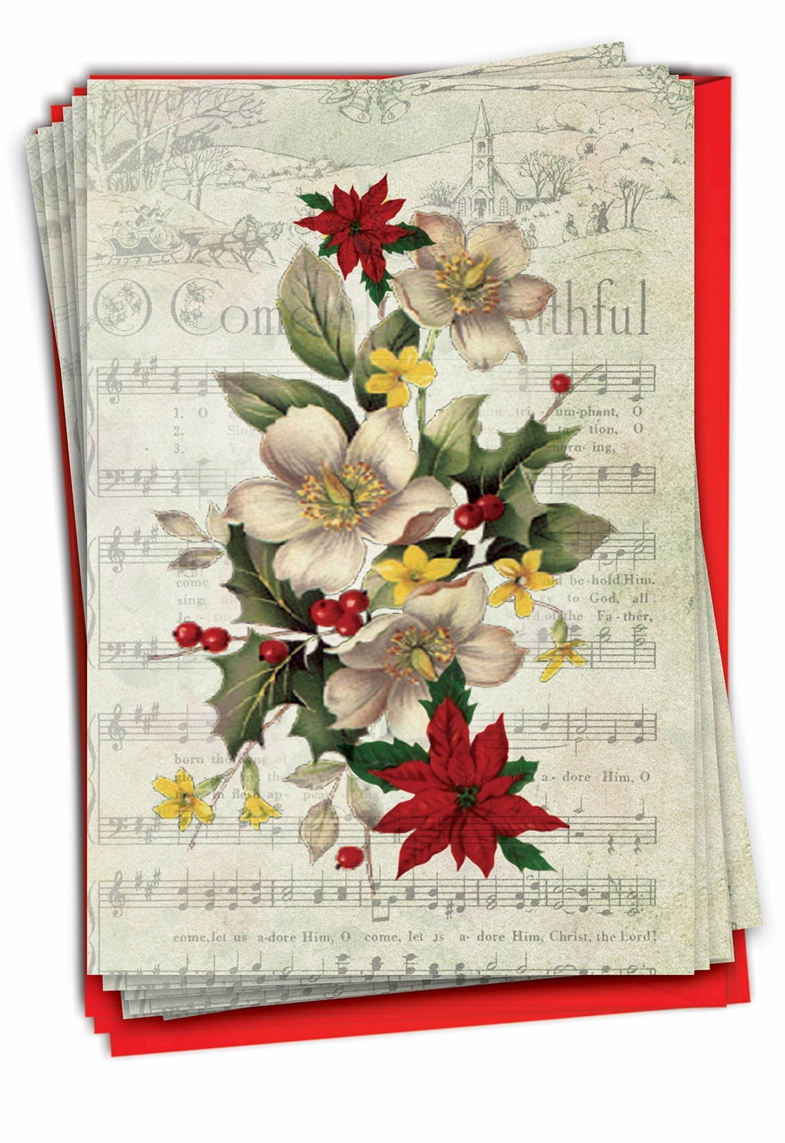 Pack of 12 Merry Christmas Greeting Cards (1 Design, 12 Cards) - Holly Notes Christmas Thank You Cards B6650DXTG