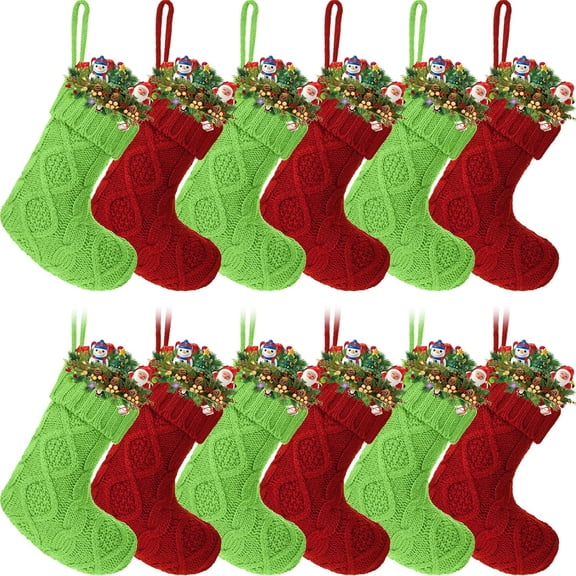 Pack of 12 Mini Knit Christmas Stockings 6 Inch Knitted Xmas Family Holiday Hanging Cable Stocking Gifts Decorations for Fireplace Tree Decor