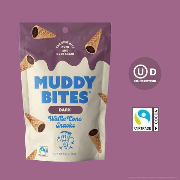 Pack of 12, Muddy Bites Dark Chocolate Waffle Cone Snacks, 2.33 oz