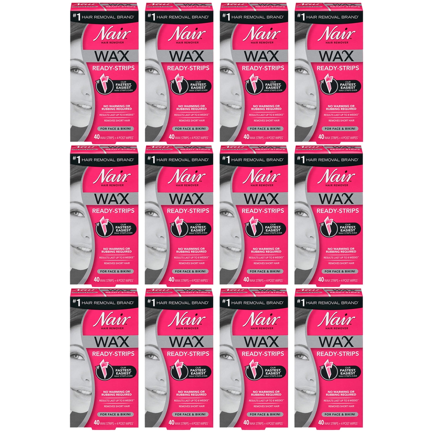 Pack of (12) Nair Hair Remover Wax Ready Strips, Face and Bikini Hair