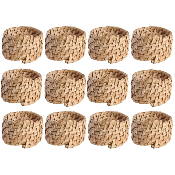 Set of 12 Handcrafted Napkin Rings - Cane & Barn Round Napkin Holders for Dining Table Décor (Dust Brown)