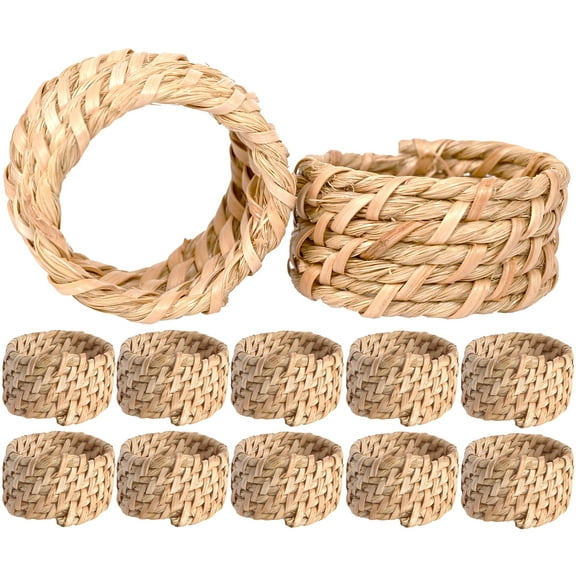 Set of 12 Handcrafted Napkin Rings - Plastic and Barn Round Holders for Dining Table Décor (Brown)