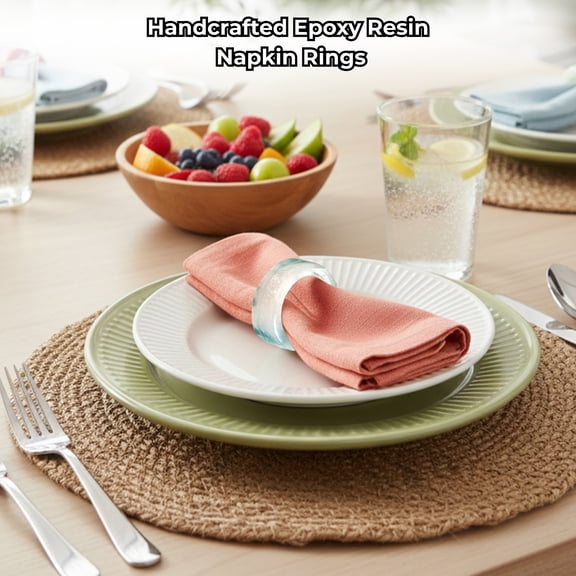 Set of 12 Handcrafted Napkin Rings - Epoxy Resin Round Napkin Holders for Dining Table Décor (Rainbow)
