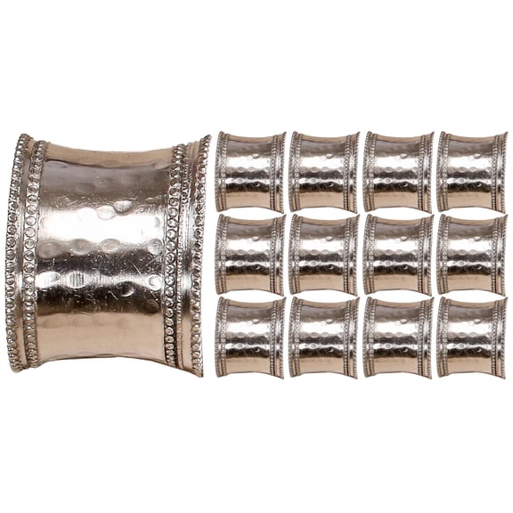 Set of 12 Handcrafted Napkin Rings - Iron Round Napkin Holders for Dining Table Décor (High Gloss Silver)