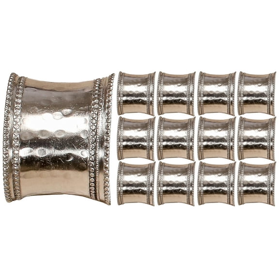Set of 12 Handcrafted Napkin Rings - Iron Round Napkin Holders for Dining Table Décor (High Gloss Silver)