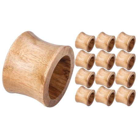 Set of 12 Handcrafted Napkin Rings - Mango Wood Round Napkin Holders for Dining Table Décor (Natural Wood)