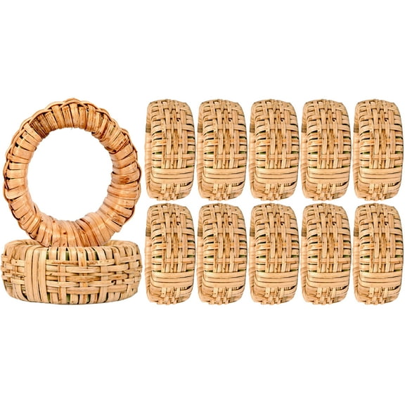 Set of 12 Handcrafted Napkin Rings - Plastic and Cane Round Holders for Dining Table Décor (Brown)