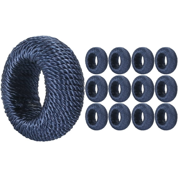 Set of 12 Plastic and Yarn Napkin Rings - Handcrafted Holders for Dining Table Décor (Blue)
