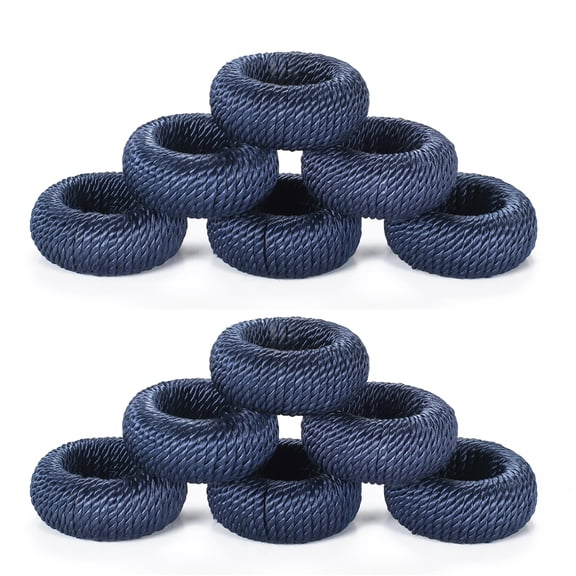 Set of 12 Handcrafted Napkin Rings - Plastic & Rayon Round Napkin Holders for Dining Table Décor (Royal Blue)