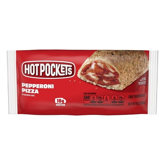 Pack of 12, Nestle, Hot Pockets, Pepperoni Pizza Stuffed Sandwich, Individually Wrapped, 8 oz.