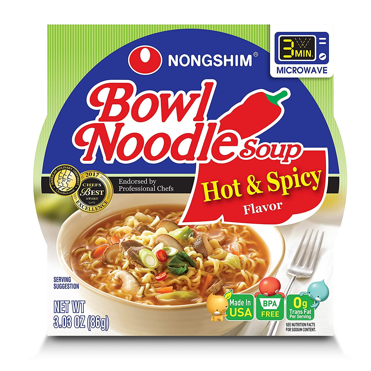 [Pack of 12] Nongshim Bowl Ramen/Udon (Hot & Spicy, 3.03 Ounce