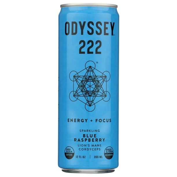 (Pack of 12), Odyssey 222 Sparkling Energy + Focus - Blue Raspberry, 12 fl oz