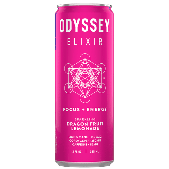 Pack of 12, Odyssey Elixir Dragon Fruit Lemonade Elixir Sparkling Energy Drink, 12 fl oz