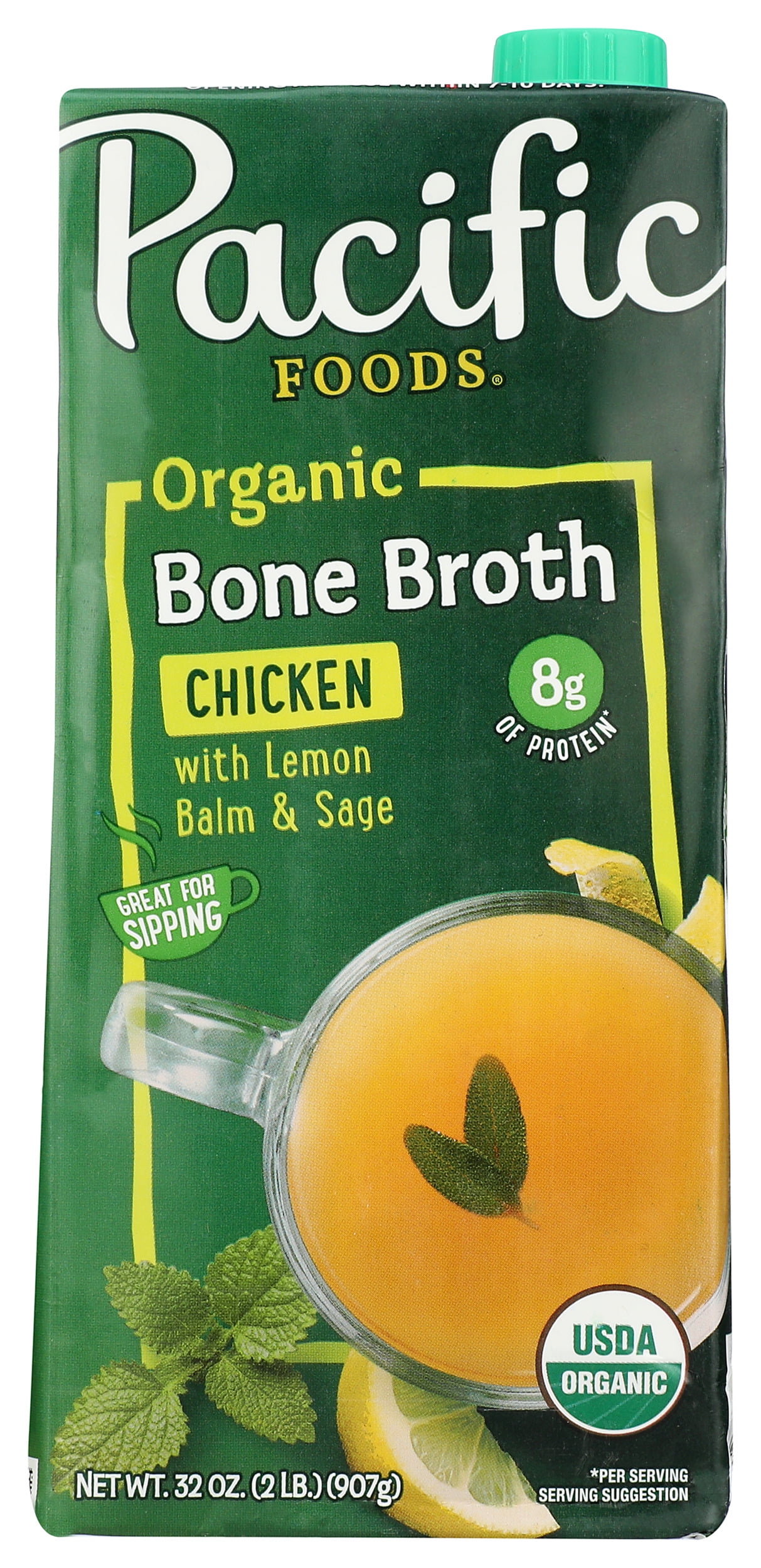 (Pack of 12), Pacific Foods Organic Chicken Bone Broth with Lemon & Sage. 32 fl oz