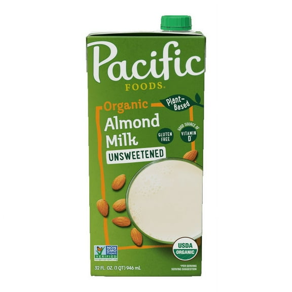 Pack of 12, Pacific Foods Organic Unsweetened Almond Milk, 32 fl oz
