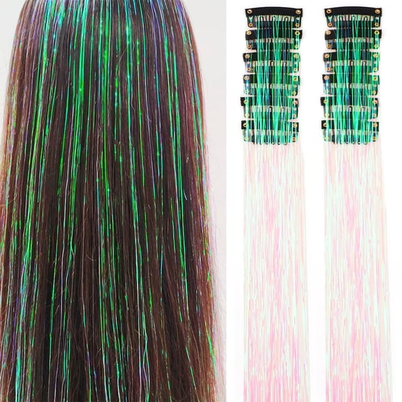 Pack of 12 Pcs Colorful Glitter Hair Accessories, 20 Inch Clip In Extensions Kit for Women Girls Kids