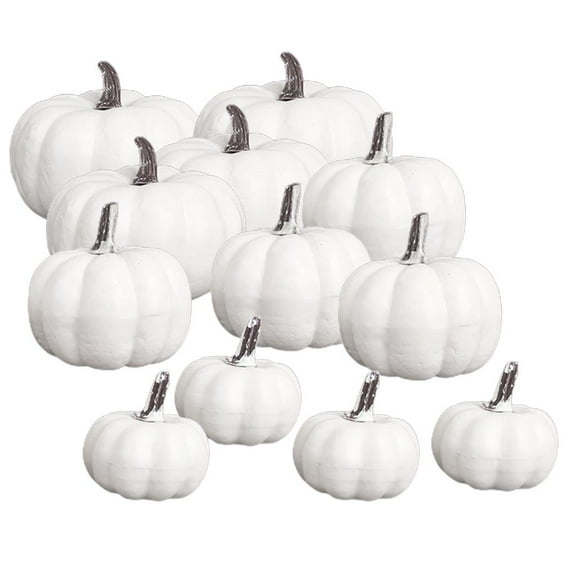 Pack of 12 Pieces White Artificial Pumpkins Fall Party Table Fireplace Decor Wreath Craft Harvest Pumpkins Thanksgiving Centerpieces