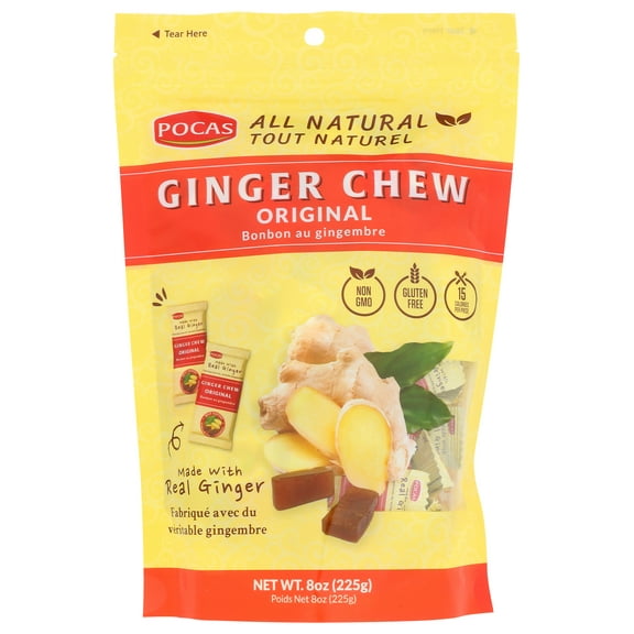 (Pack of 12), Pocas Original Ginger Chews, 8 oz