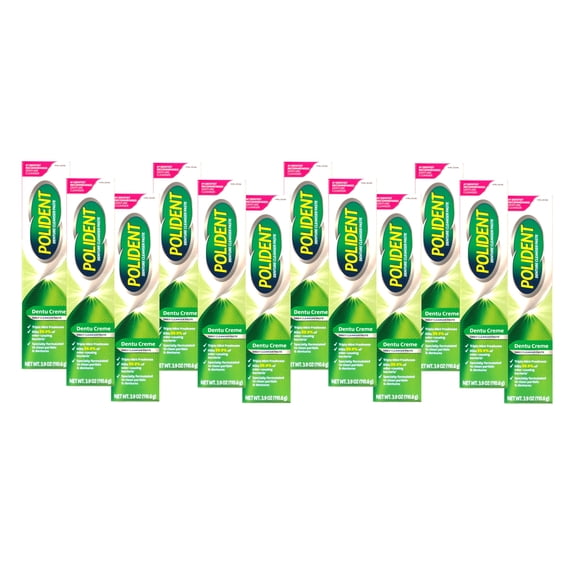 Pack of 12 - Polident Dentu-Creme Triple Mint Freshness Denture Cleanser Paste 3.9 oz. Box