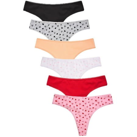 Pack of 12 Printed Cotton Thong Panties - Assorted Colors (Large)