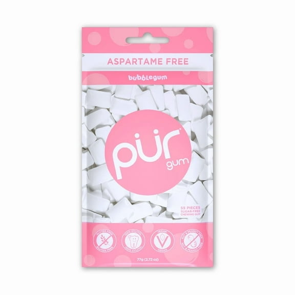 Pack of 12, Pur Aspartame-Free Bubblegum Chewing Gum, 2.72 oz