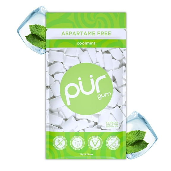 Pack of 12, Pur Aspartame Free Coolmint Flavored Gum, 2.72 oz